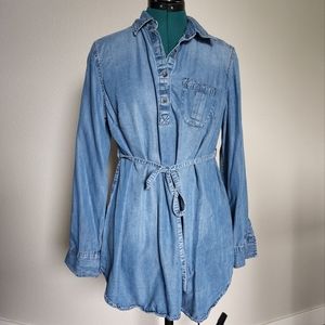 Maternity Long Sleeve Soft Denim Button-Down Tunic Blue Large